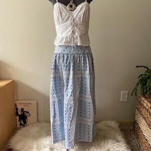 Blue floral cotton high waist maxi skirt Urban Outfitters cottagecore boho sz S